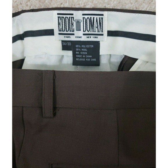 Eddie Domani ~Men's 34/30~ Brown Wool Blend Straight Leg Dress Pants NWT. - Picture 2 of 12